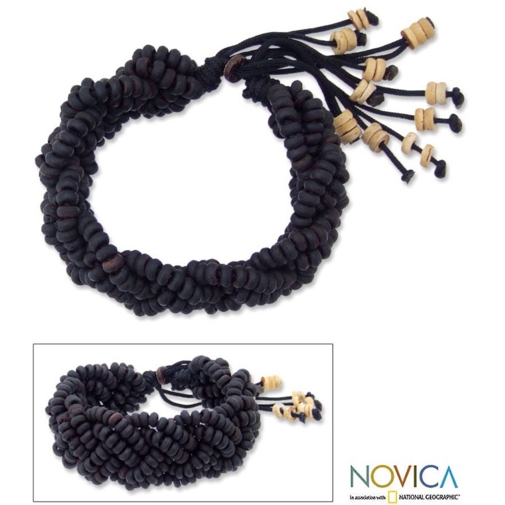 COCONUT SHELL BLACK FOREST BRAID BRACELET